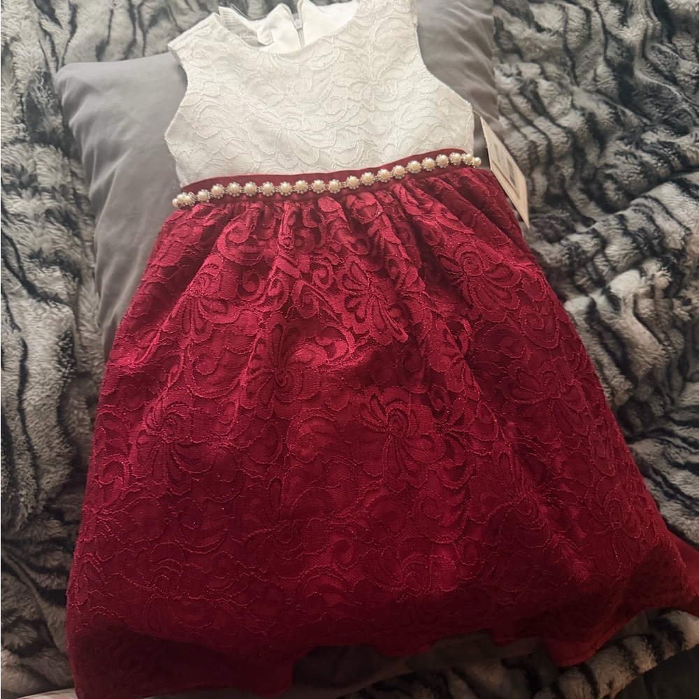 Elegant Red and White Lace Kids Dress